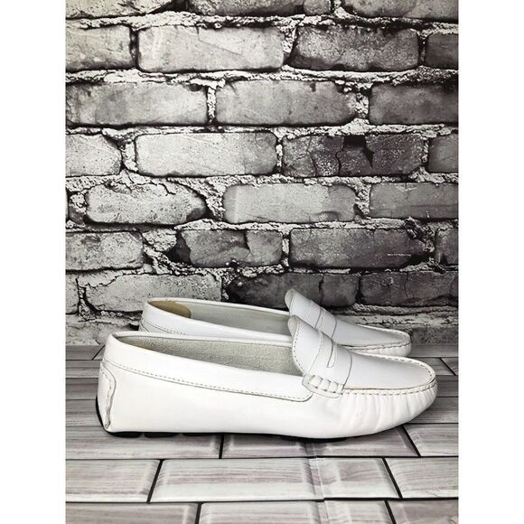 Massimo Matteo Firenze White Leather Driving Moccasins Flats Shoes Women Sz 10B - Picture 1 of 16